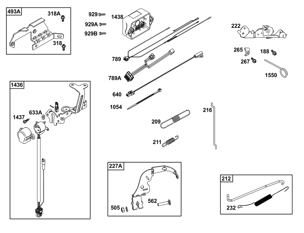 Controls Group Diagram and Parts List for 40U777-0004-B5 400000 - 699999 Briggs and Stratton Engine